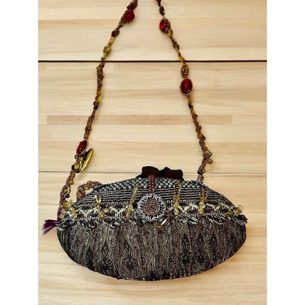 Vintage Mary Frances Silk Brocade Beaded Floral Shoulder Bag - Picture 2 of 12